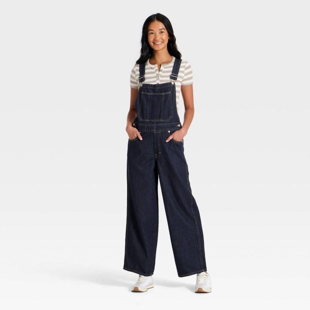 Women's Relaxed Denim Overalls - Universal Thread Dark Wash 16